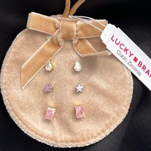 Lucky Brand Pink, Purple and White CZ Stud Earring Trio